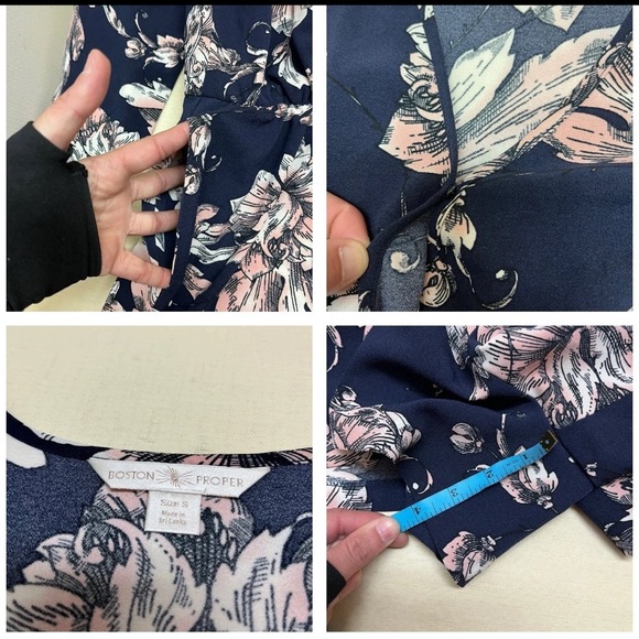Boston Proper S navy floral surplice romper with pockets - Picture 3 of 10